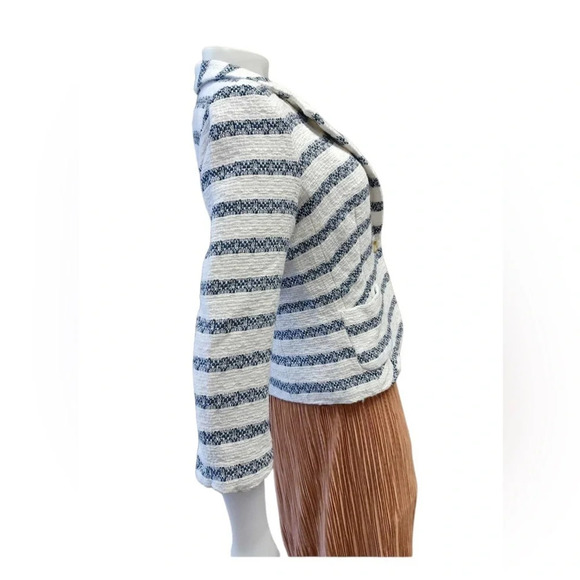 Lucky Brand Blaine Navy  White Striped Lined Blazer Size Medium - Picture 3 of 12